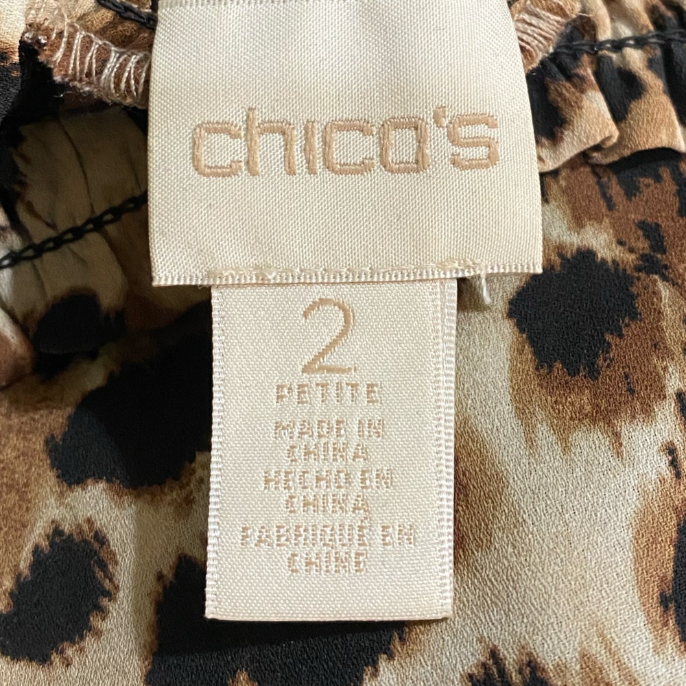 Chico’s Animal‎ Print Cheetah Mock Neck Tunic Smocked Neck Cuffs Elegant Modest - Picture 13 of 15
